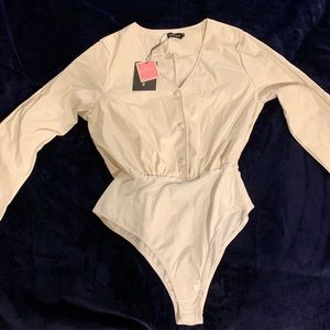 White faux leather bodysuit